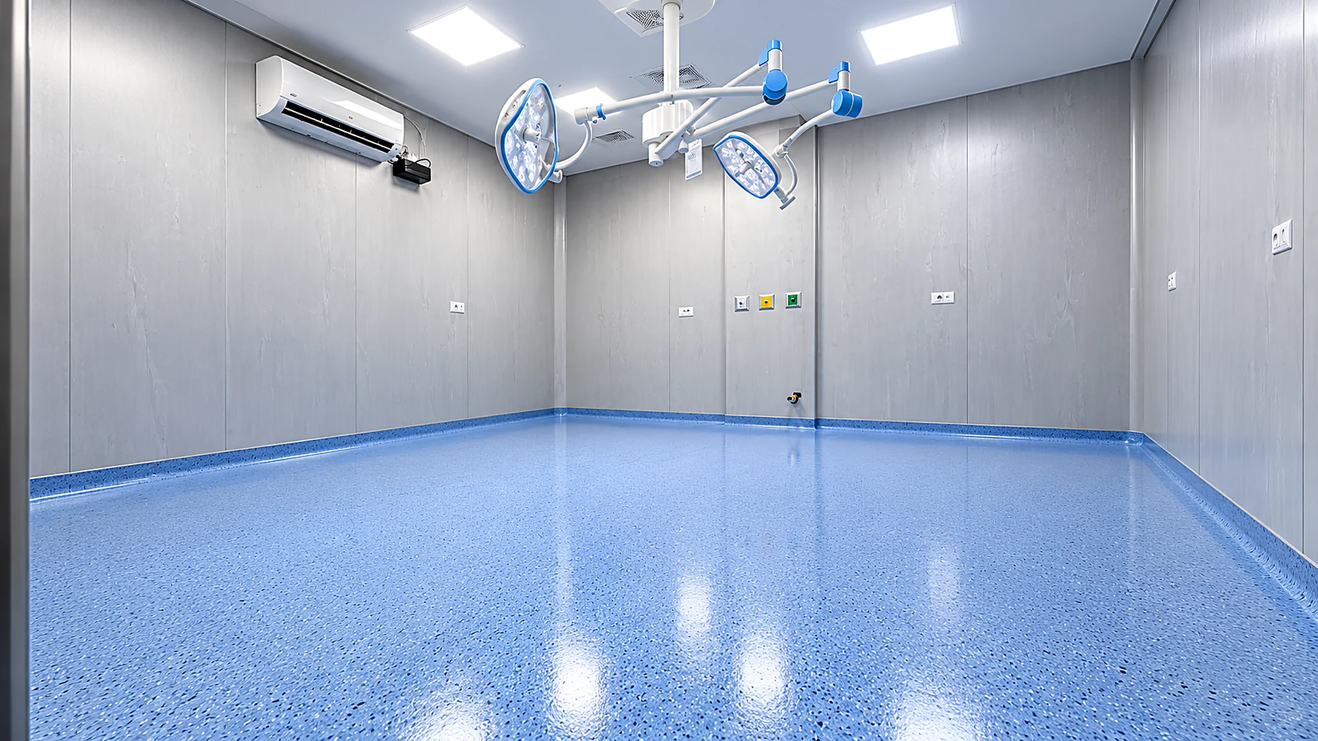 Visualización HD basada en fotografía de FUPROYAC: Quirófano: piso vinílico azul